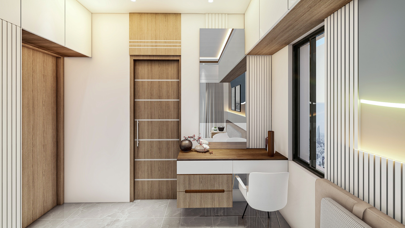 Home Interior with Warm Wood Finishes and Modular Living Solutions